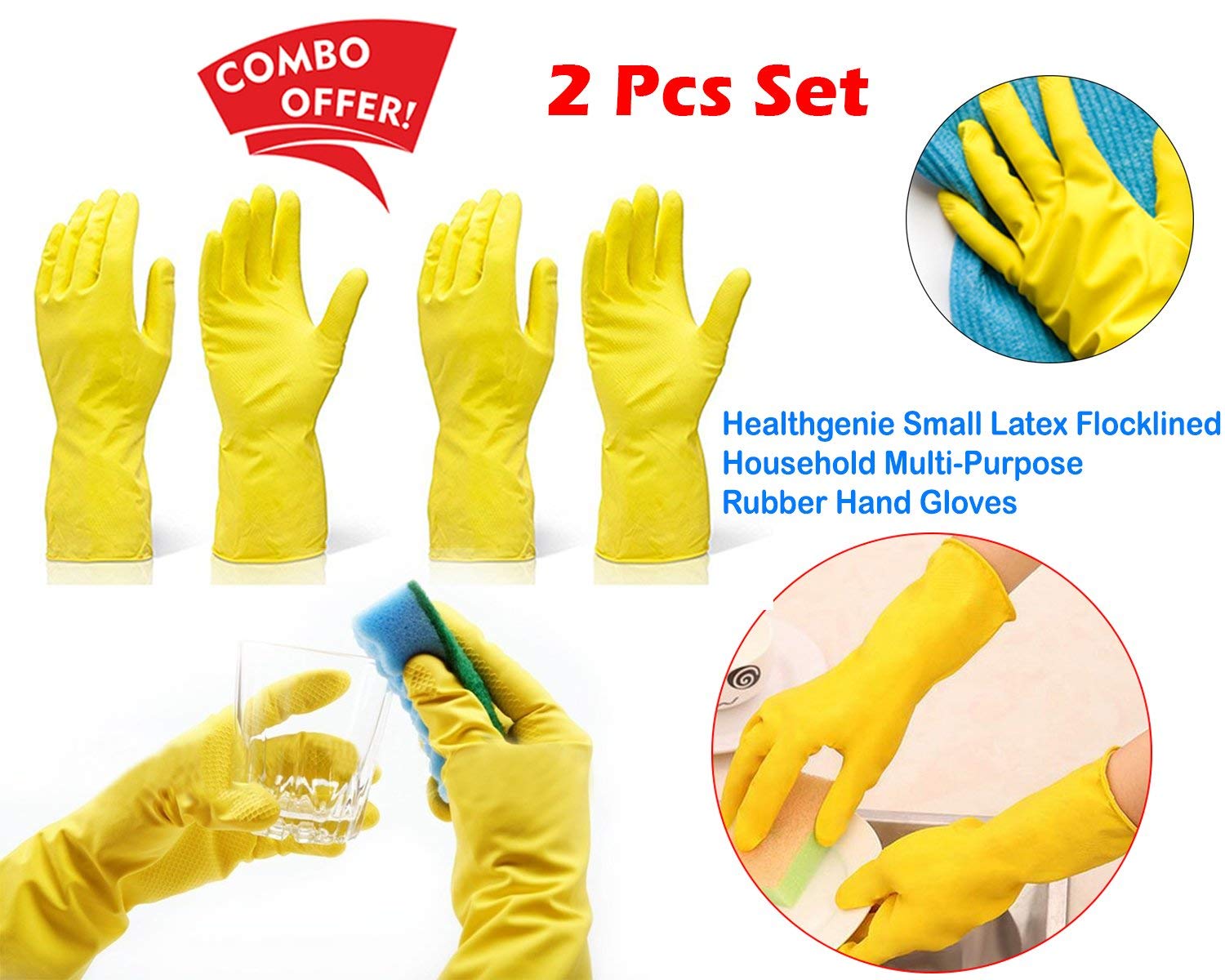 Reusable Rubber Cleaning Gloves Set Hand Gloves for Washing, Cleaning Kitchen, Gardening Free